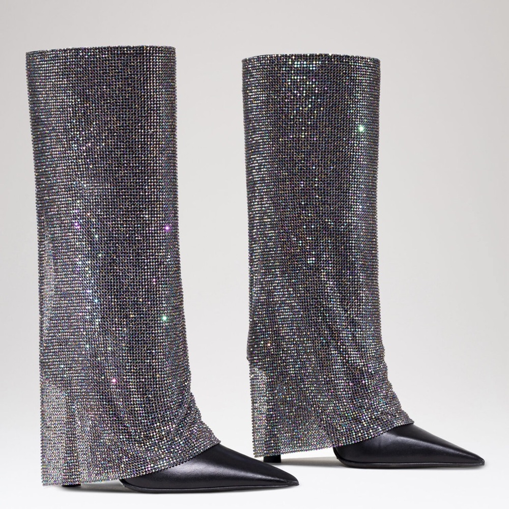 Crystal embellished knee high boots